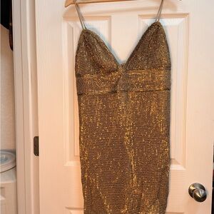 SAYLOR Gold Sequin Strapless Slip Dress